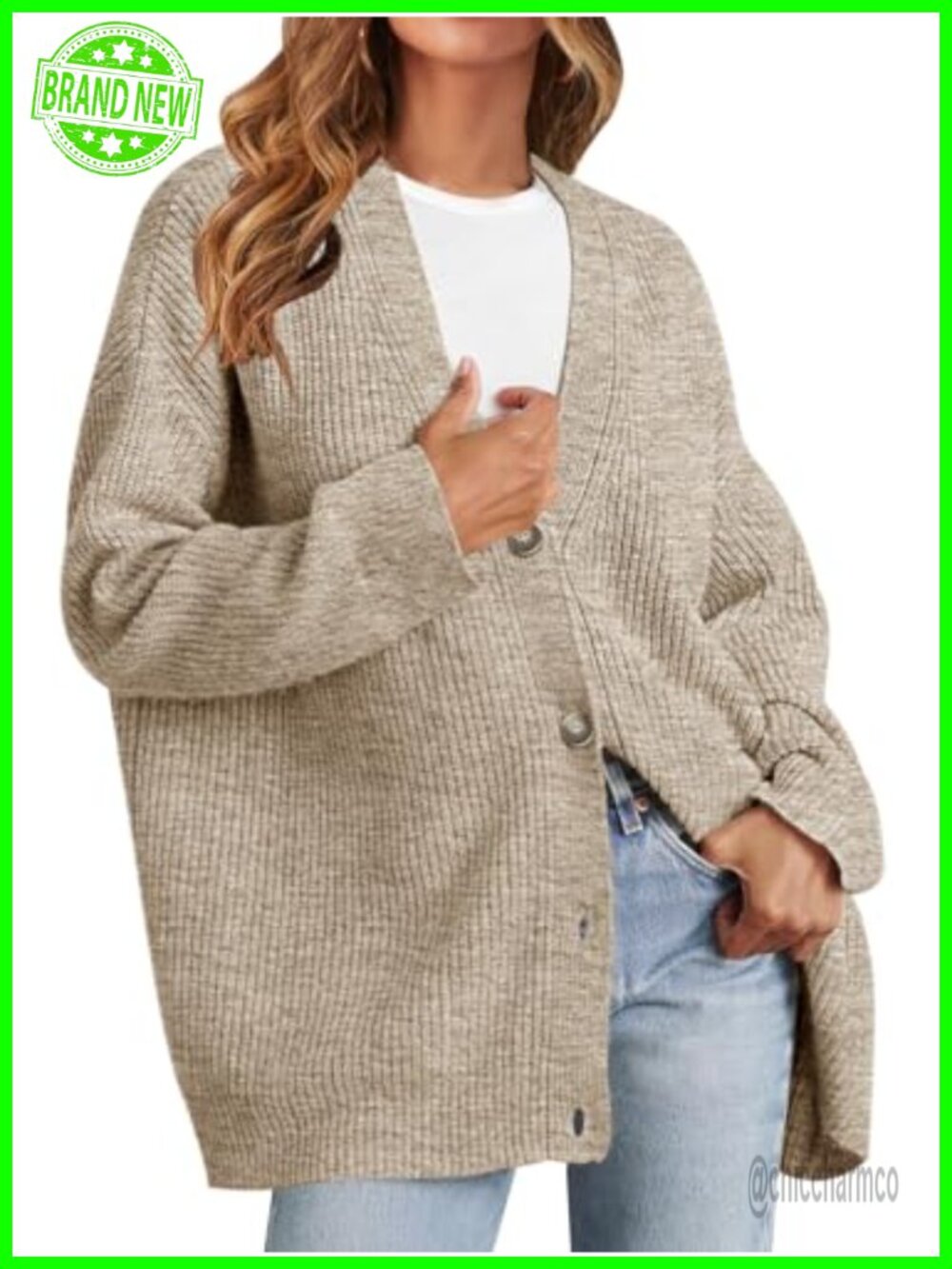 Oversized V Neck Button Down Cardigan Sweater Long Sleeve Knit Fall